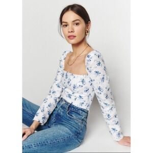 Reformation Khloe Linen Floral Top Size 0 Cottagecore Bohemian Cropped Coastal‎